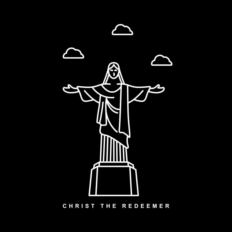 Christ The Redeemer Illustration. Brazil Historical Monument Building. Outline Icon Vector Design