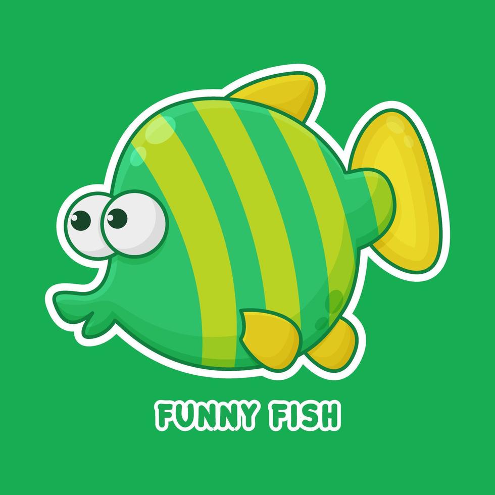 Funny Fish Cartoon Character. Cute Animal Mascot Icon Filed Style. Kids Vector Collection