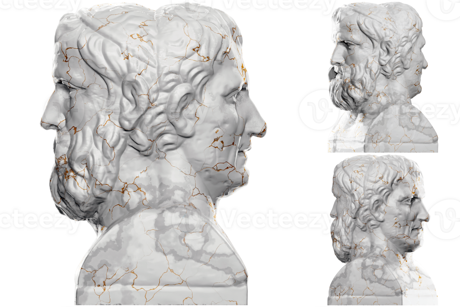 Render of Double Herm of Aristophanes and Menander in marble and gold png