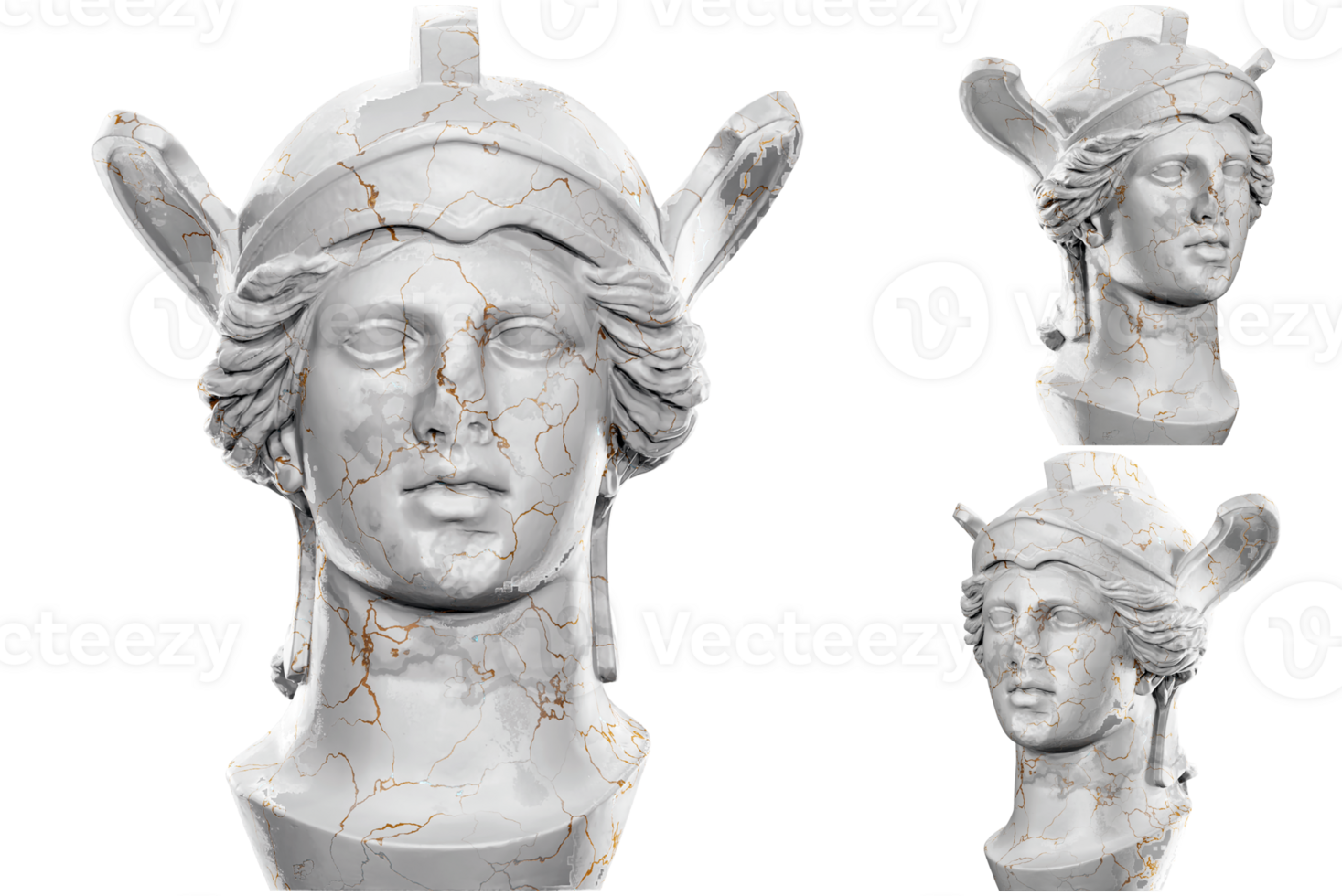 Majestic head of Athena Parthenos statue in stunning 3D render png