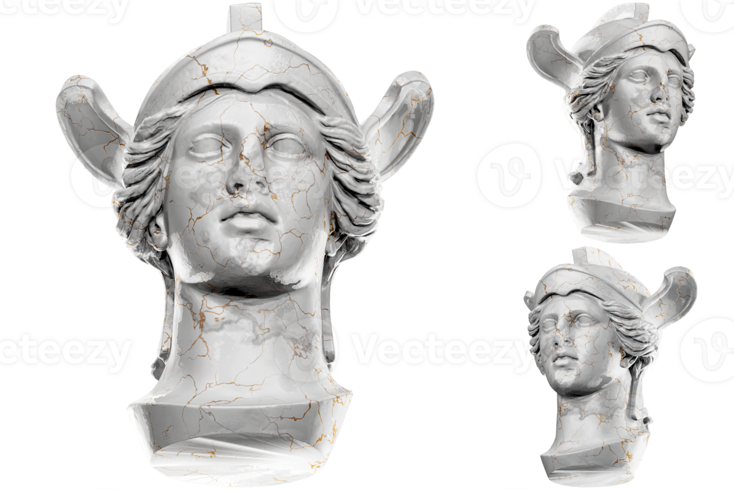 Majestic head of Athena Parthenos statue in stunning 3D render png