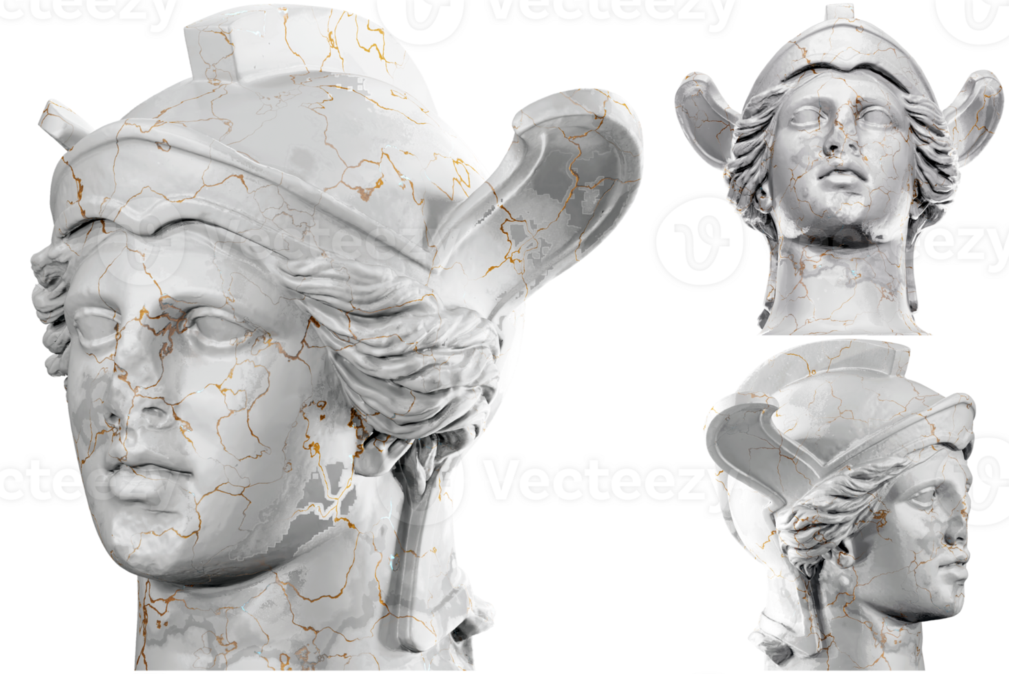 Majestic head of Athena Parthenos statue in stunning 3D render png