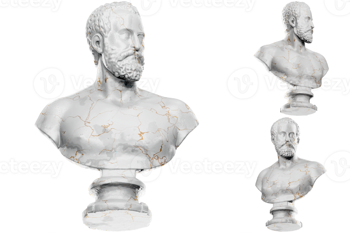 3d rendere di un' storico fallimento statua con pietra struttura e oro accenti. ideale per storico design progetti. png