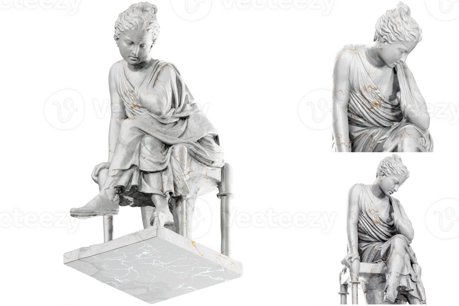 3d rendere di un' storico fallimento statua con pietra struttura e oro accenti. ideale per storico design progetti. png