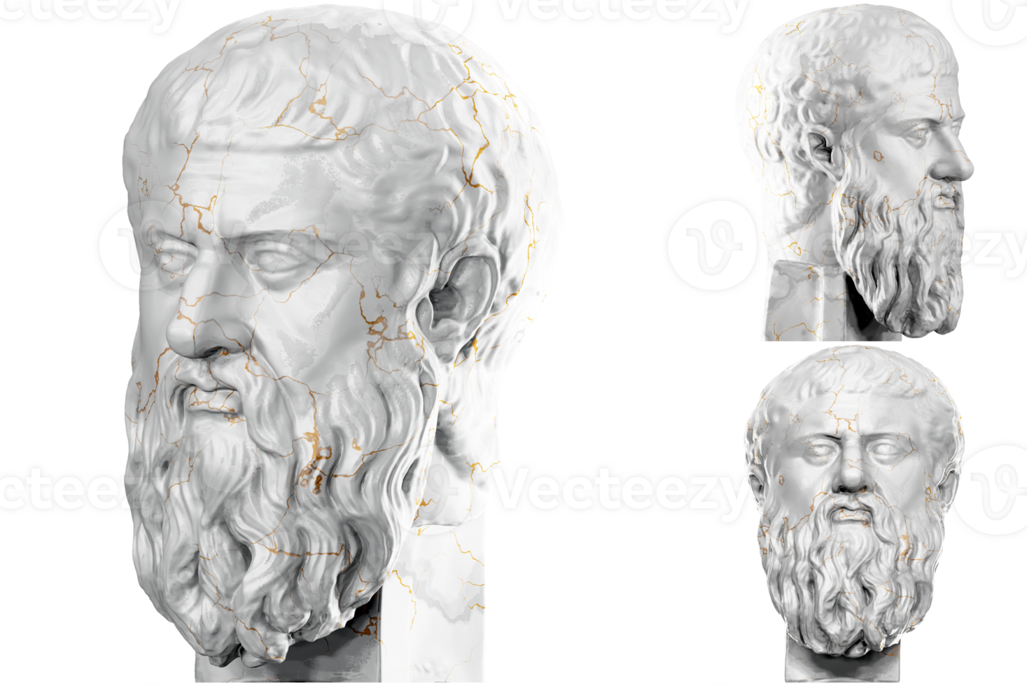 3d rendere di un' storico fallimento statua con pietra struttura e oro accenti. ideale per storico design progetti. png