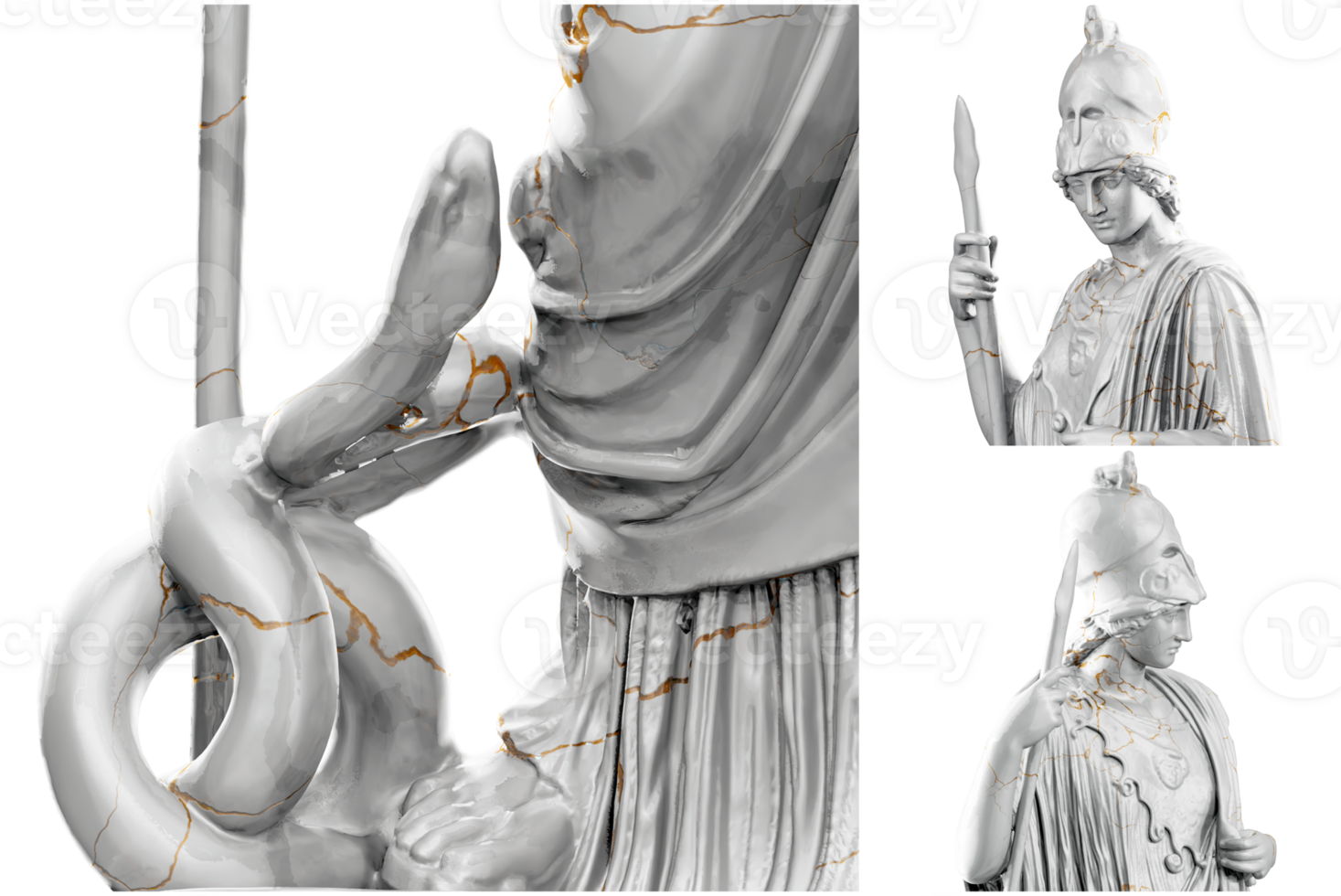 3d rendre de une historique buste statue avec pierre texture et or accents. idéal pour historique conception projets. png