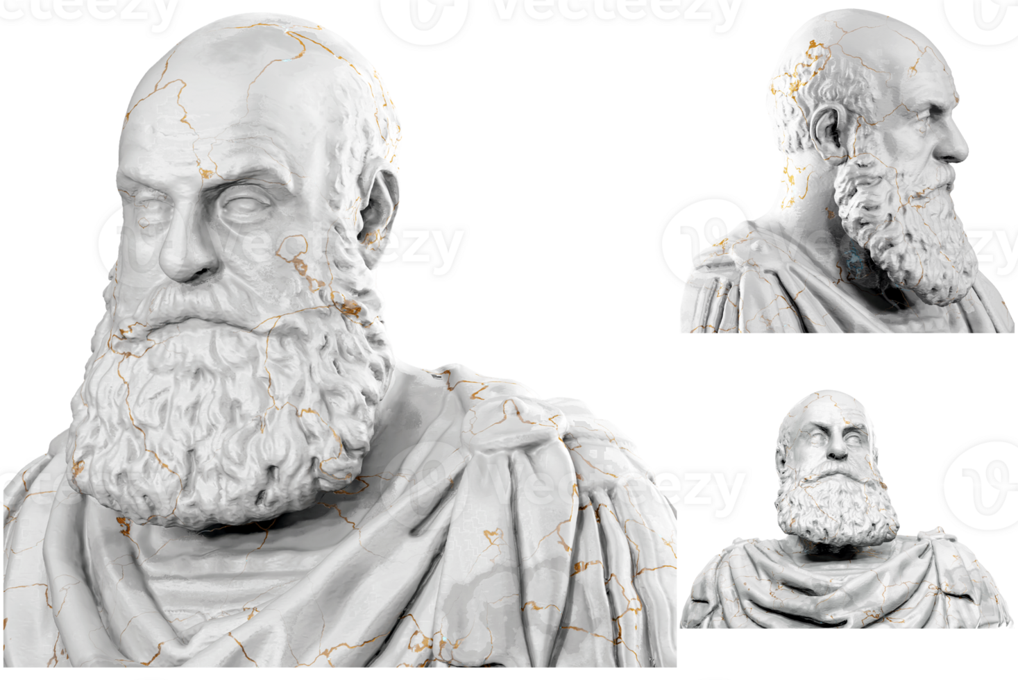 3d rendere di un' storico fallimento statua con pietra struttura e oro accenti. ideale per storico design progetti. png