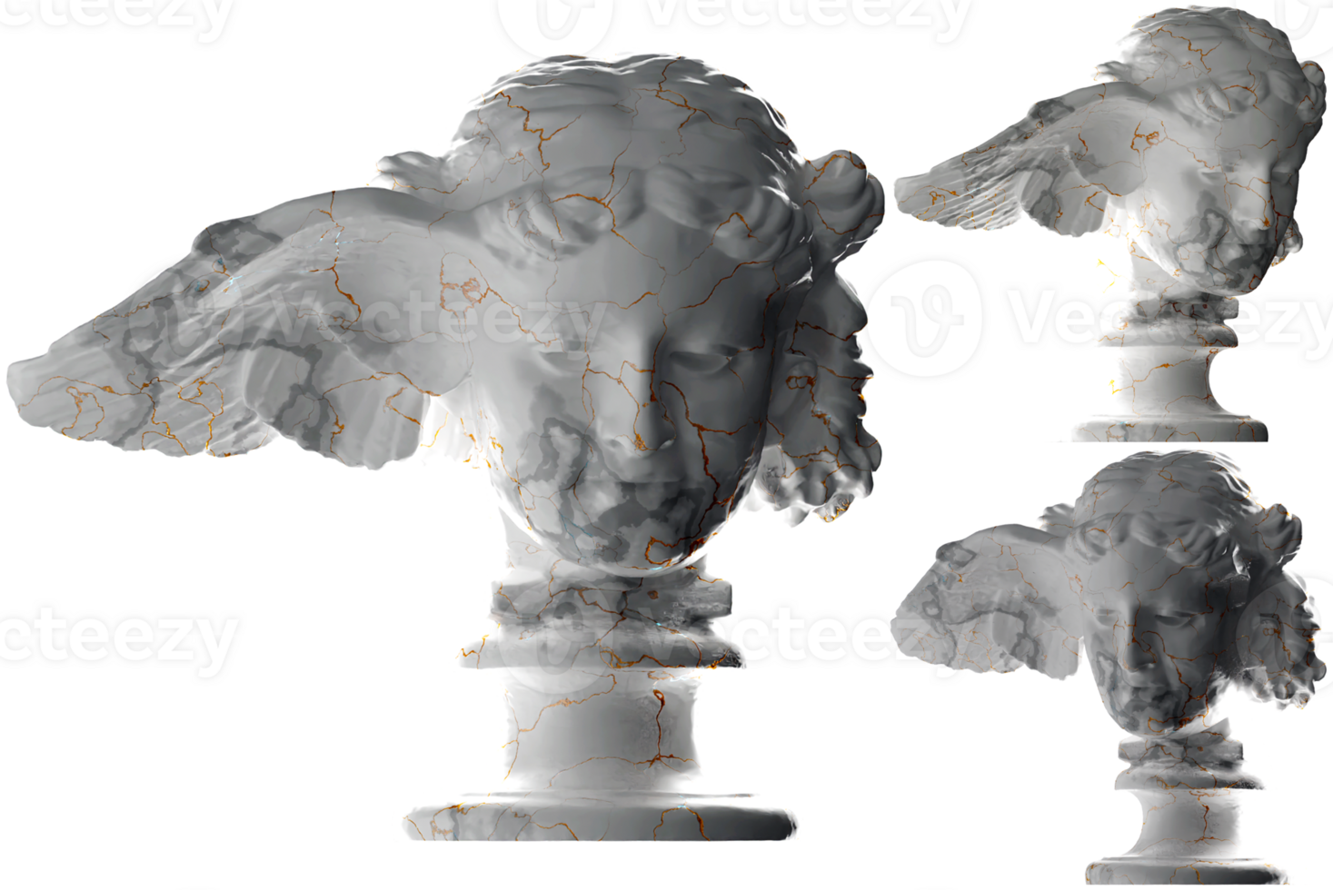Luxurious white marble and gold Hypnos statue rendered in 3D. Perfect for album covers, apparel design, and social media promotion png