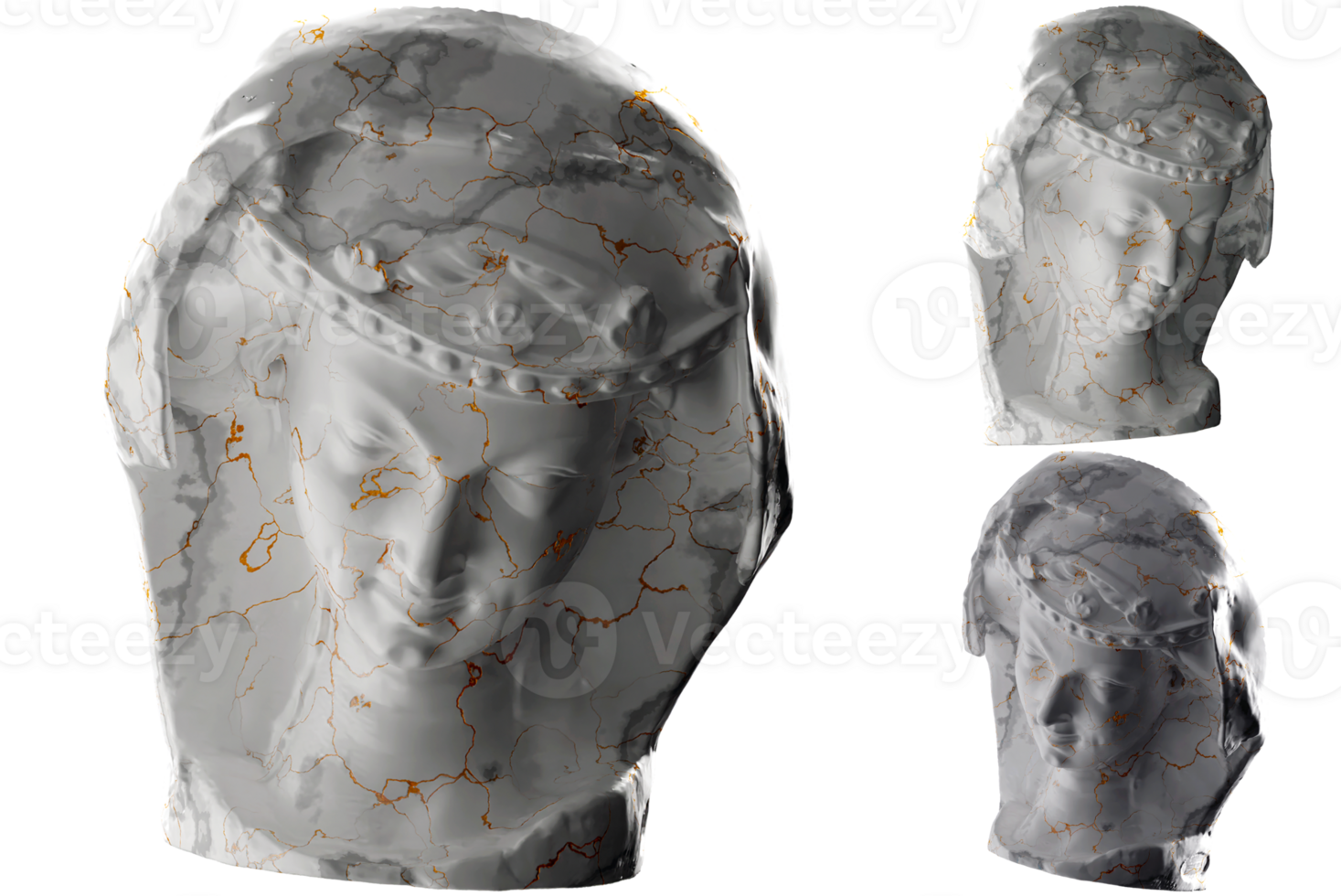 Elegant white marble sculpture with gold accents, perfect for luxurious promotions and social media png