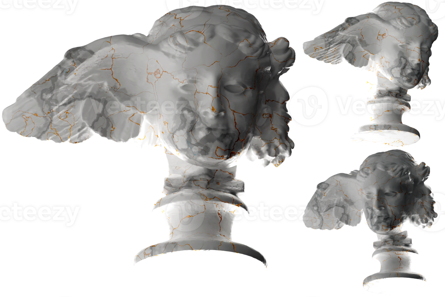 Luxurious white marble and gold Hypnos statue rendered in 3D. Perfect for album covers, apparel design, and social media promotion png