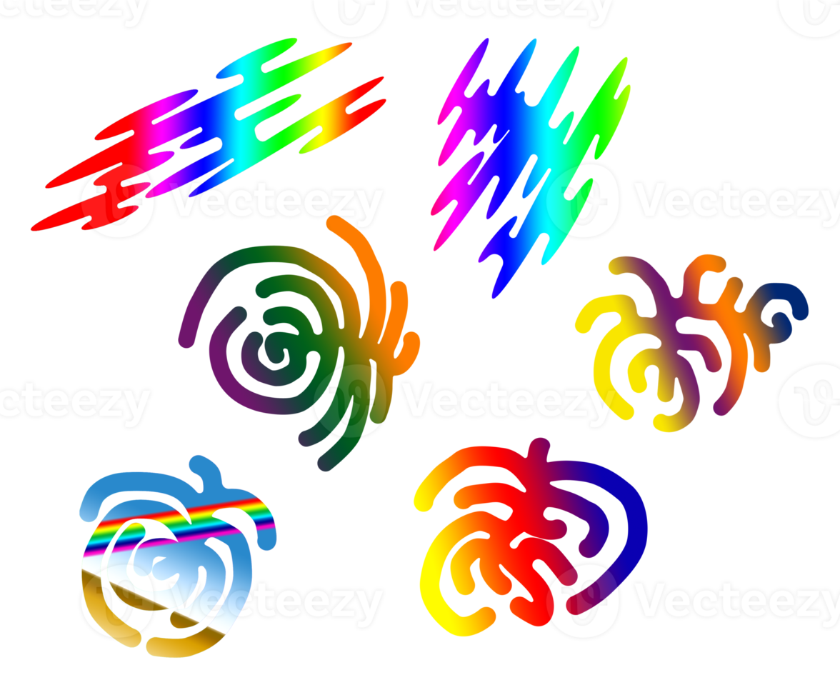set of multicolored abstract tracery png