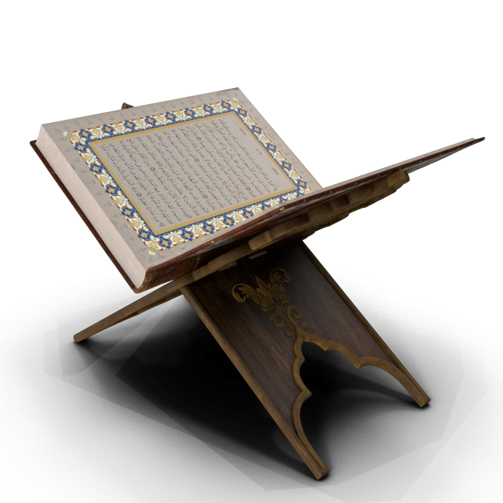 3d holy Quran or Bible on book holder stand png