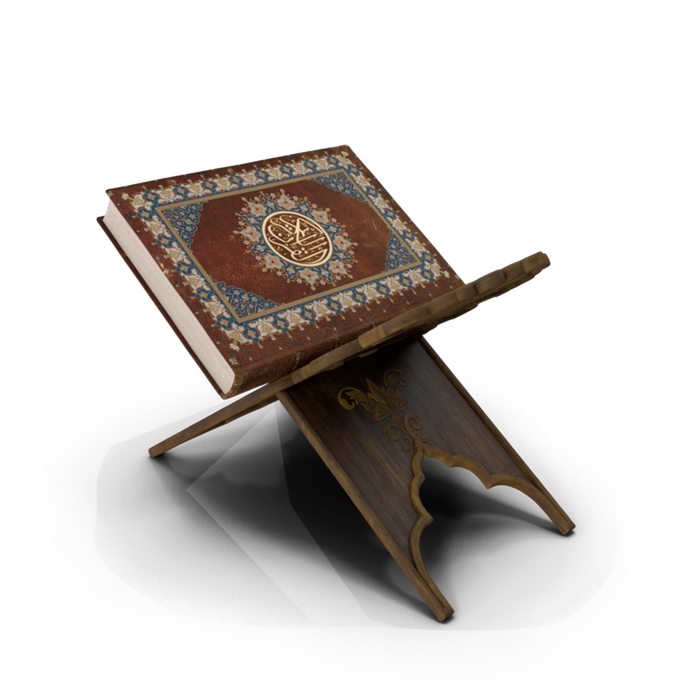 3d heilig koran of Bijbel Aan boek houder staan png