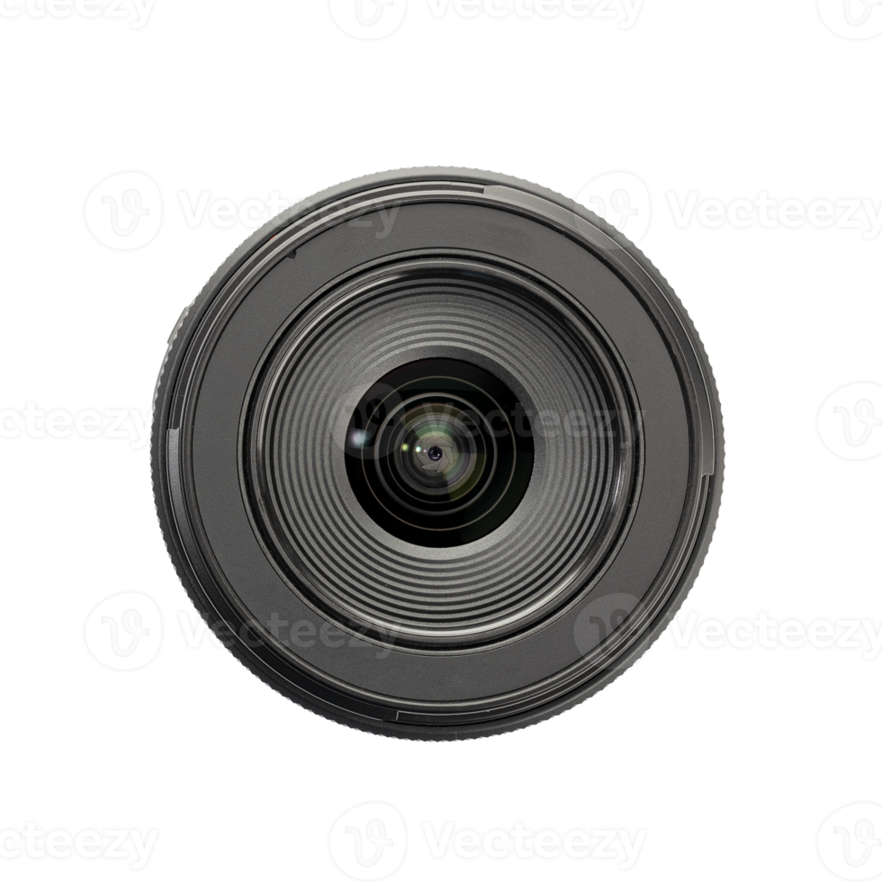 Front view of a modern photo camera lens isolated. Camera eye png