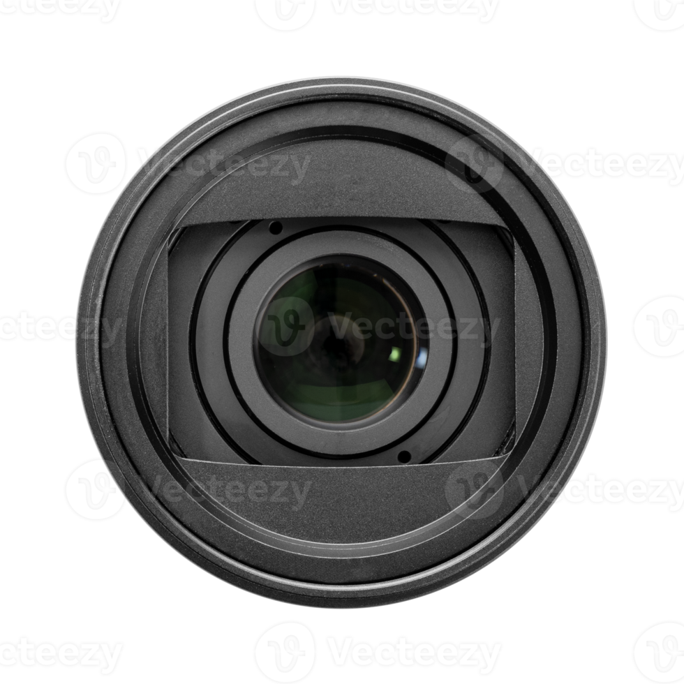 Front view of a macro photo camera lens isolated. Cameras eye png