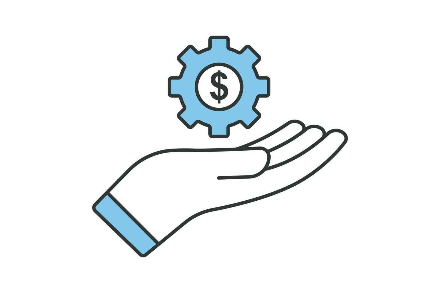 Financial services icon illustration. Hand icon with dollar and gear. icon related to industry. Two tone icon style. Simple vector design editable