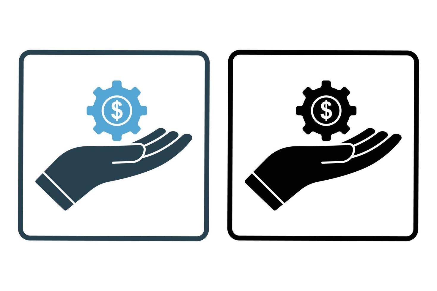 Financial services icon illustration. Hand icon with dollar and gear. icon related to industry. Solid icon style. Simple vector design editable