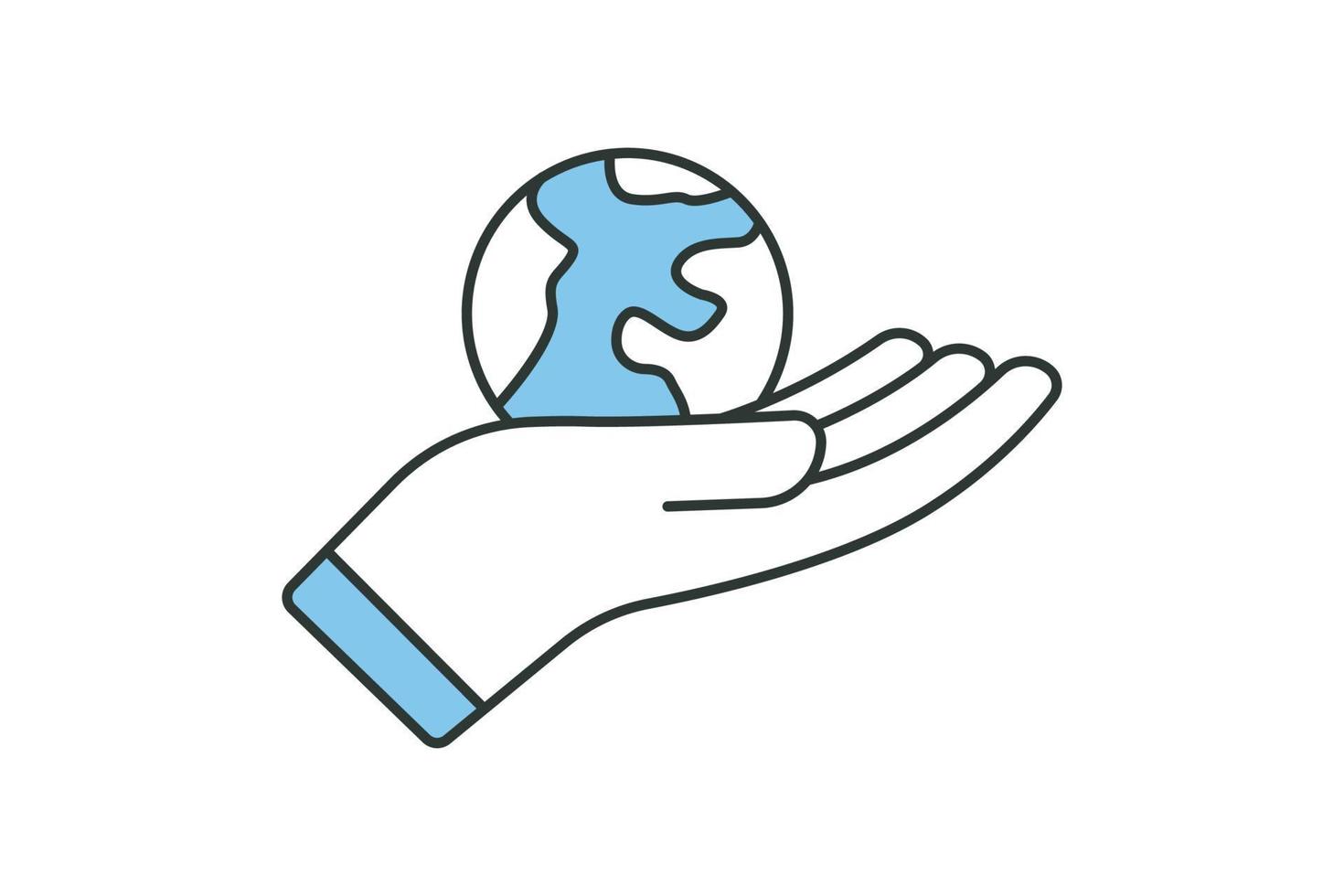 Environmental icon illustration. hand with earth. icon related to industry. Two tone icon style. Simple vector design editable