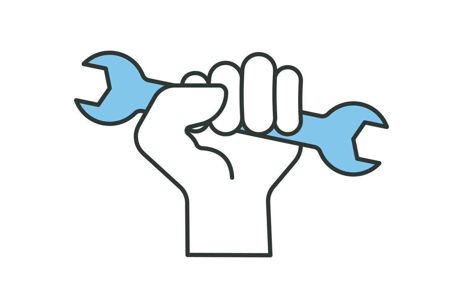 Services icon illustration. hand holding wrench. icon related to industry. Two tone icon style. Simple vector design editable