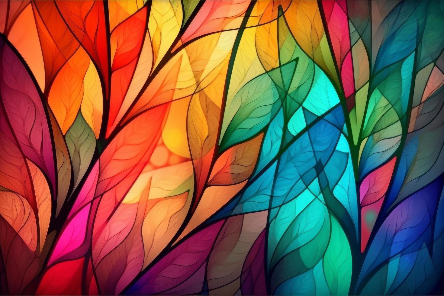 a beautiful colorful stained glass background decorative wallpaper with leaves color photo