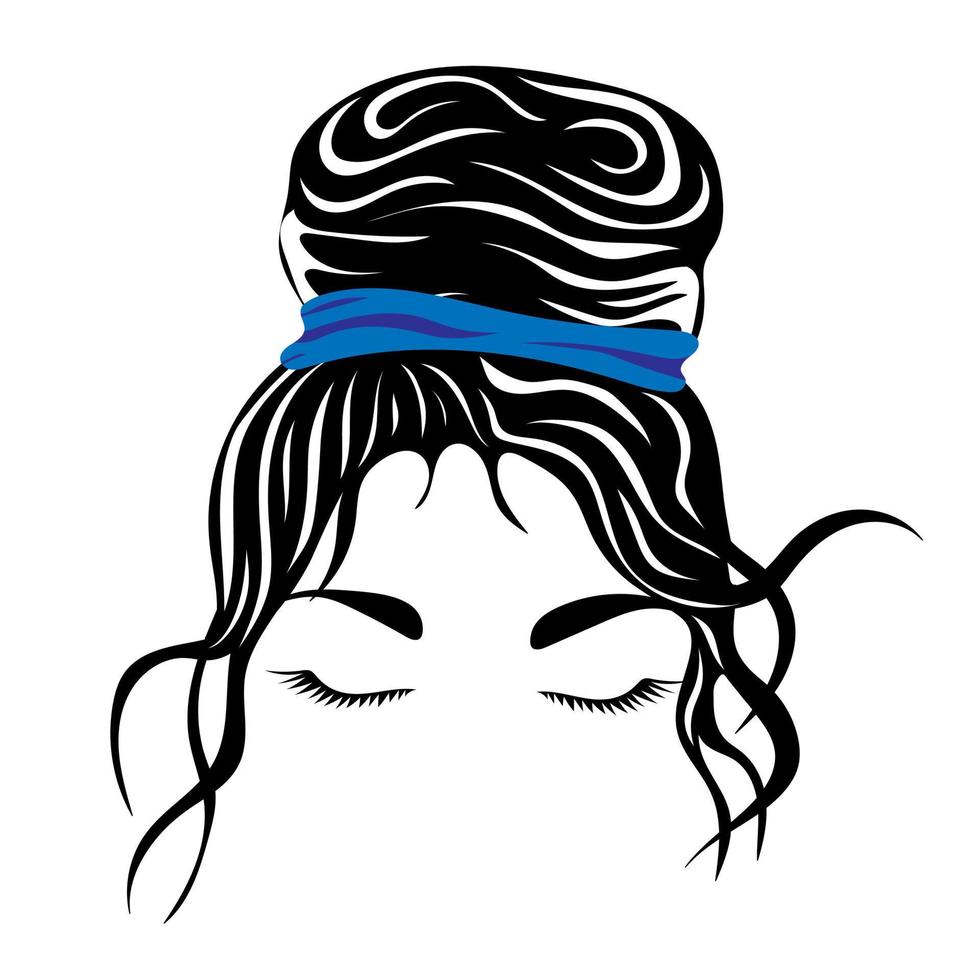 Silhouette of a girl face with messy hair in a bun and long eyelashes vector