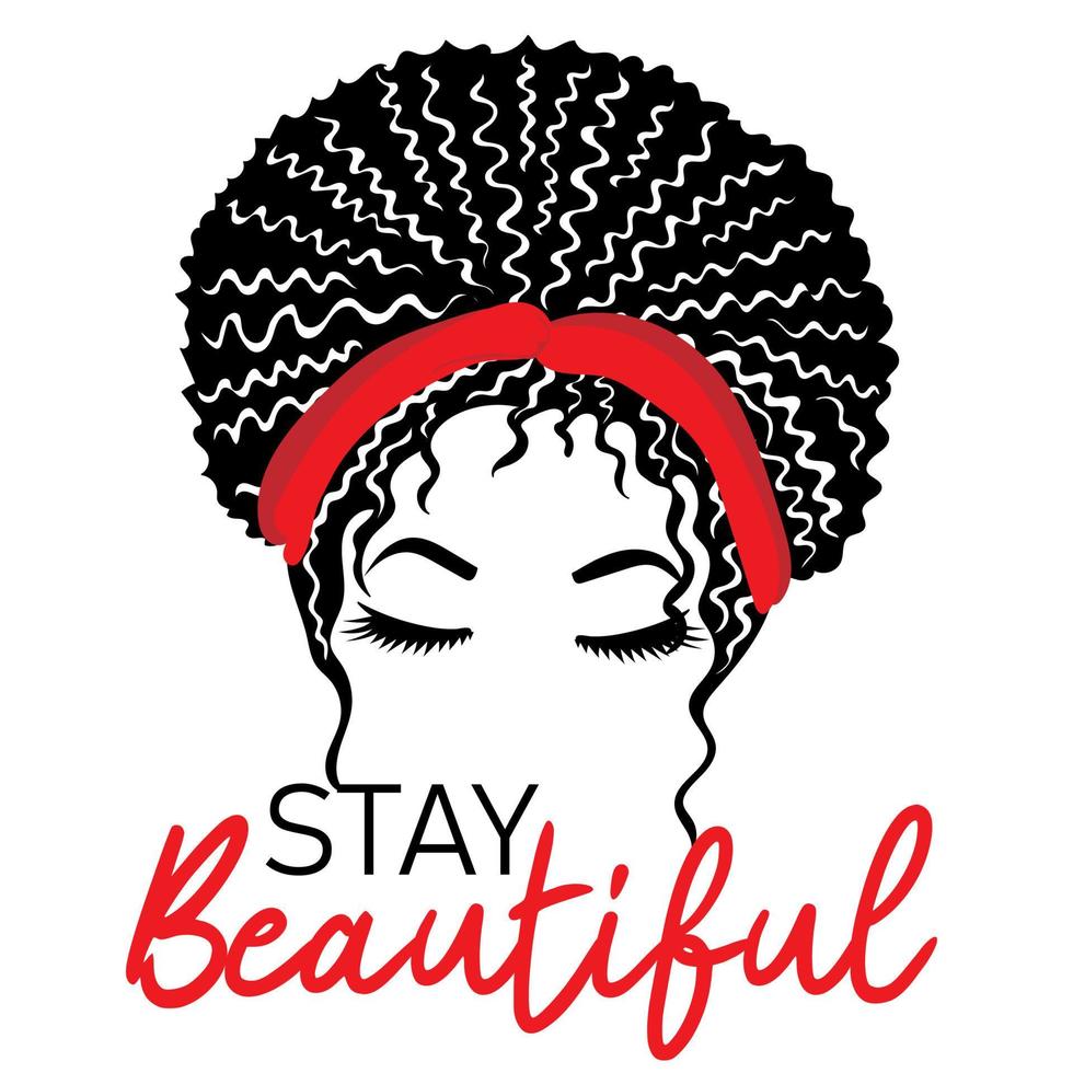 Stay beautiful. African girl with wavy hairstyle and long eyelashes vector