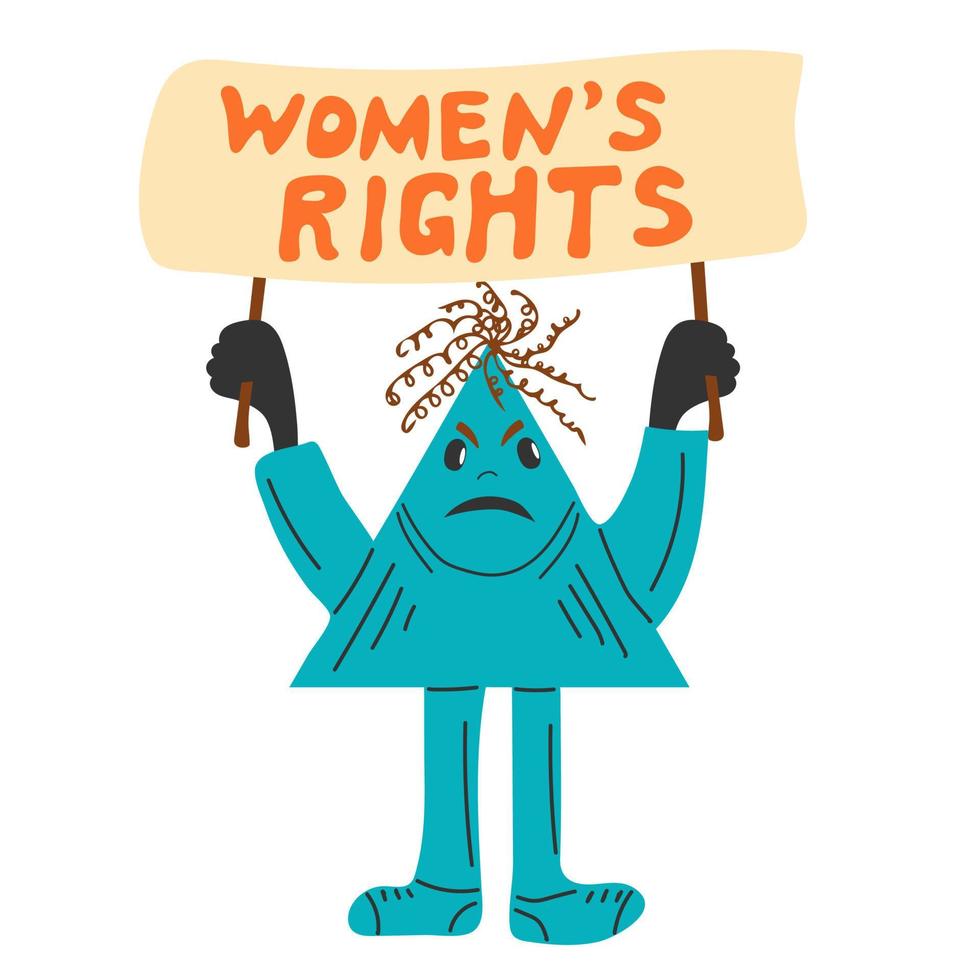 Womans rights. Person standing and holding Placard or Banner vector