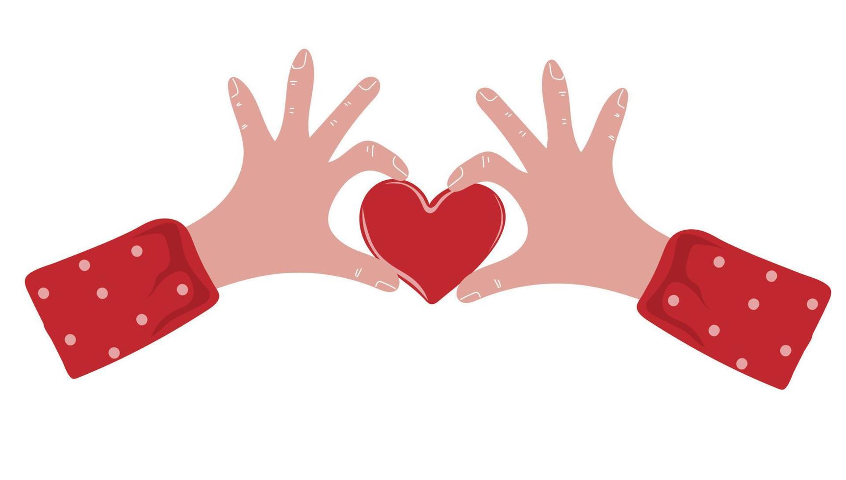 Hand drawn human hands holding heart. Valentines day or charity concept vector
