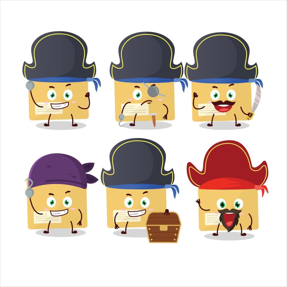 Cartoon character of file folder with various pirates emoticons vector