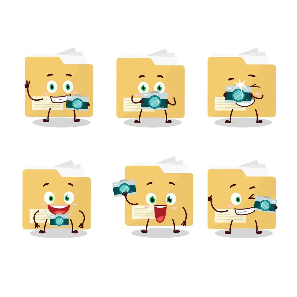 fotógrafo profesión emoticon con archivo carpeta dibujos animados personaje vector