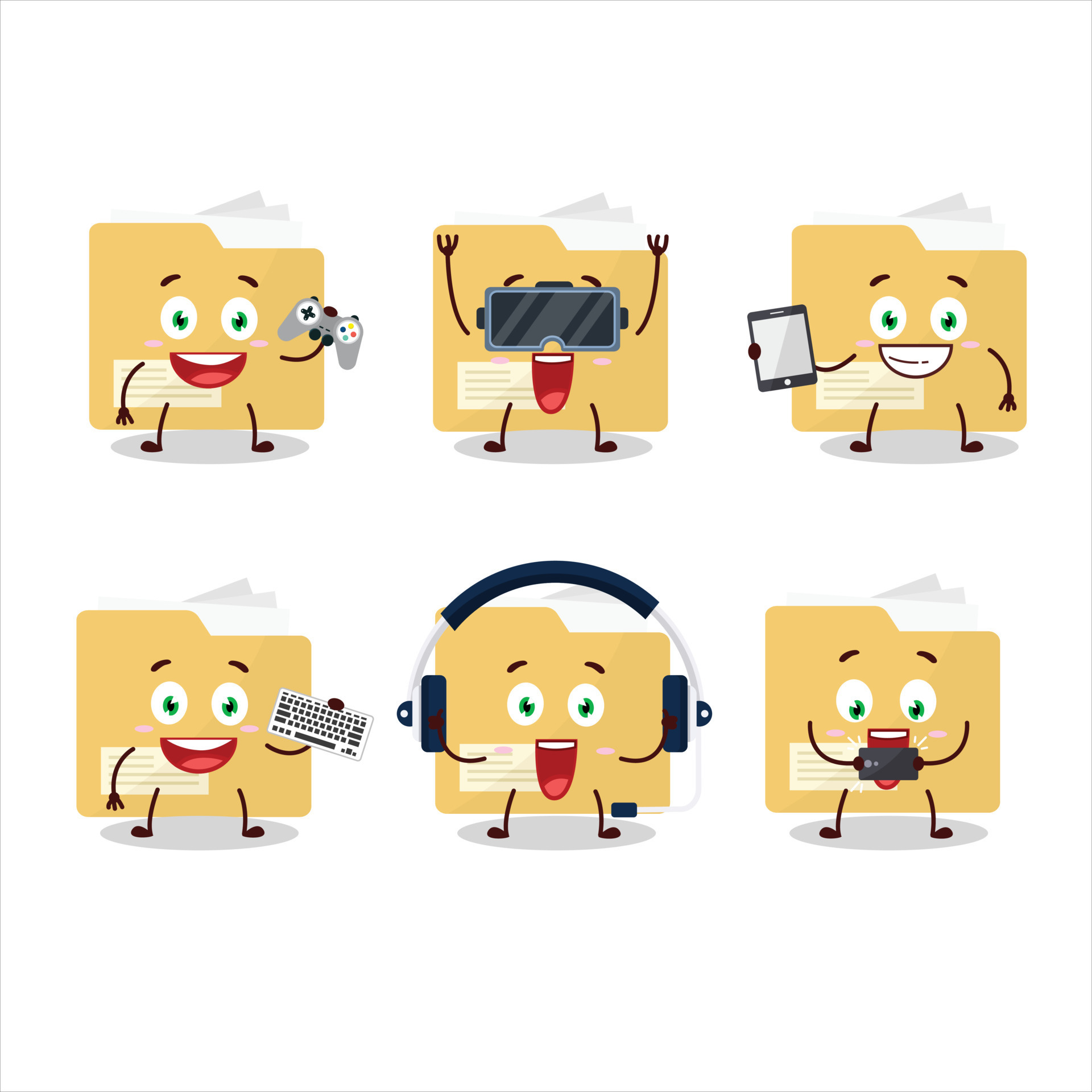 File folder cartoon character are playing games with various cute