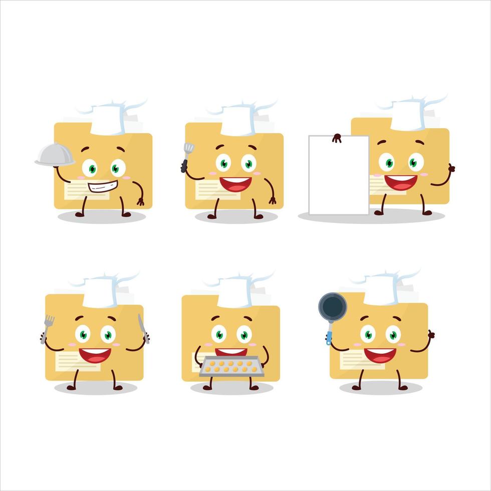 dibujos animados personaje de archivo carpeta con varios cocinero emoticones vector