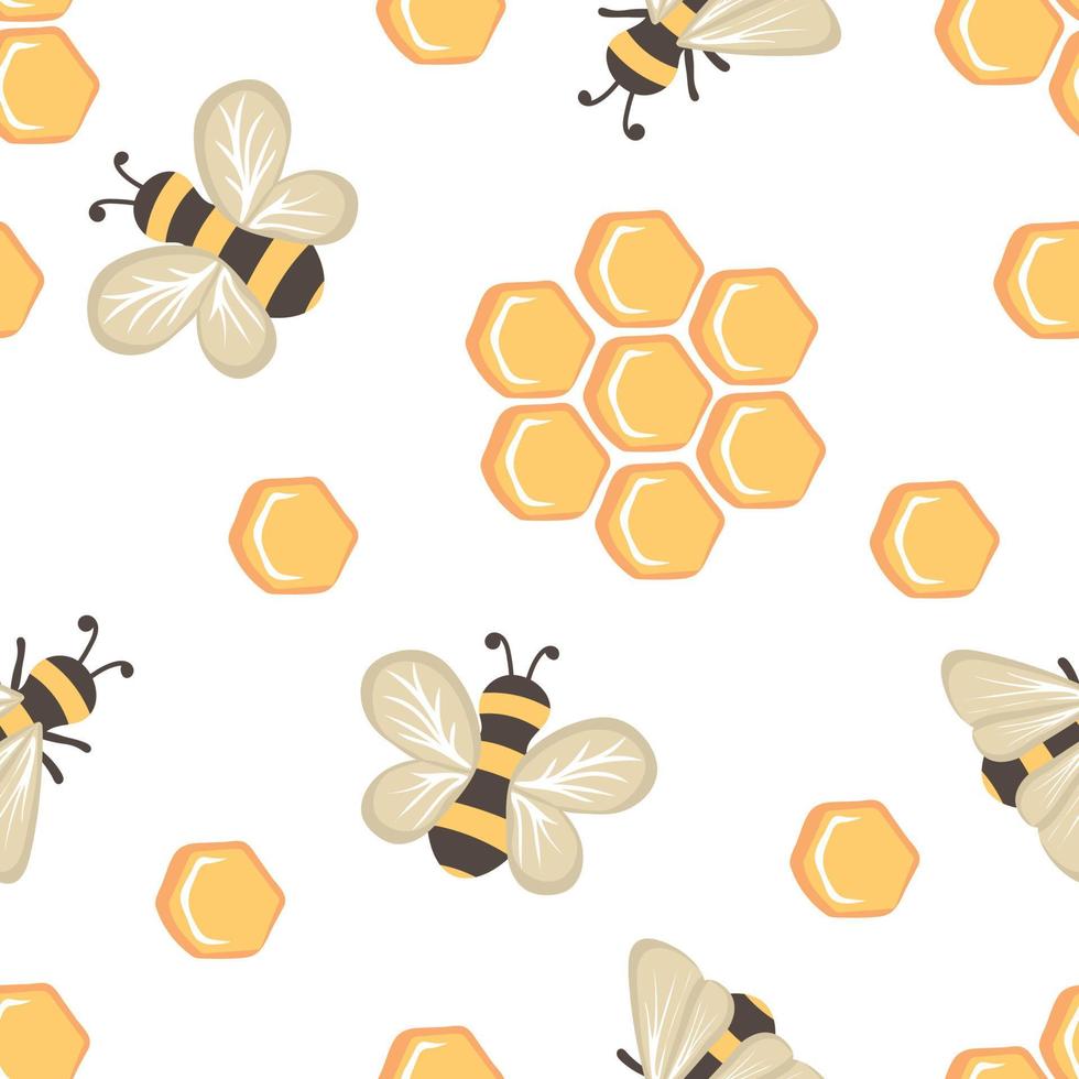 Seamless pattern with bees and honeycombs vector