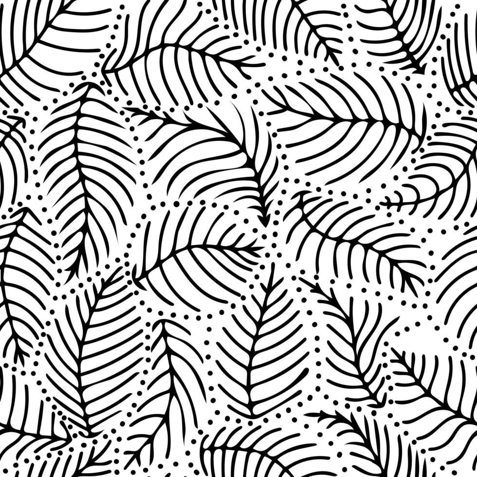 Aesthetic contemporary printable seamless pattern with leaves in black and white vector