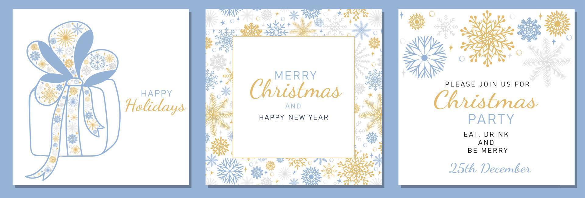 Modern universal artistic square templates. Merry Christmas Corporate Holiday cards and invitations vector