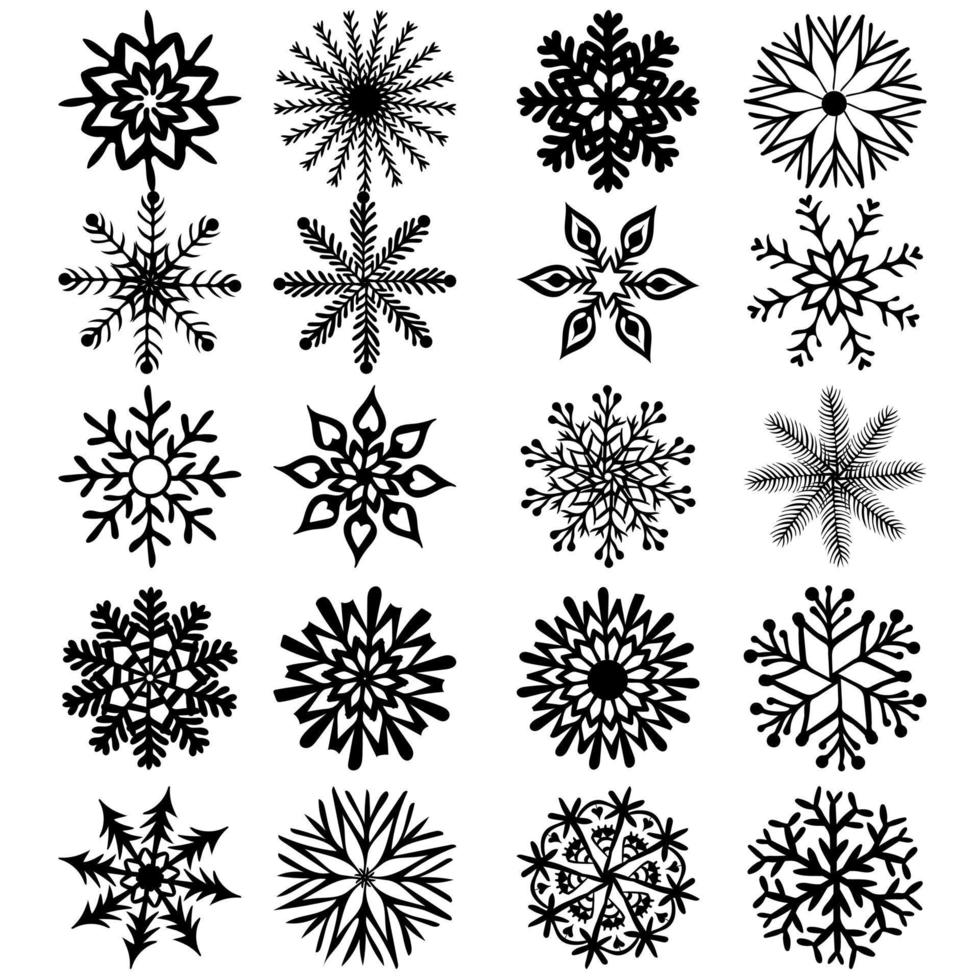 conjunto de copos de nieve silueta. Navidad y nuevo año diseño elementos vector