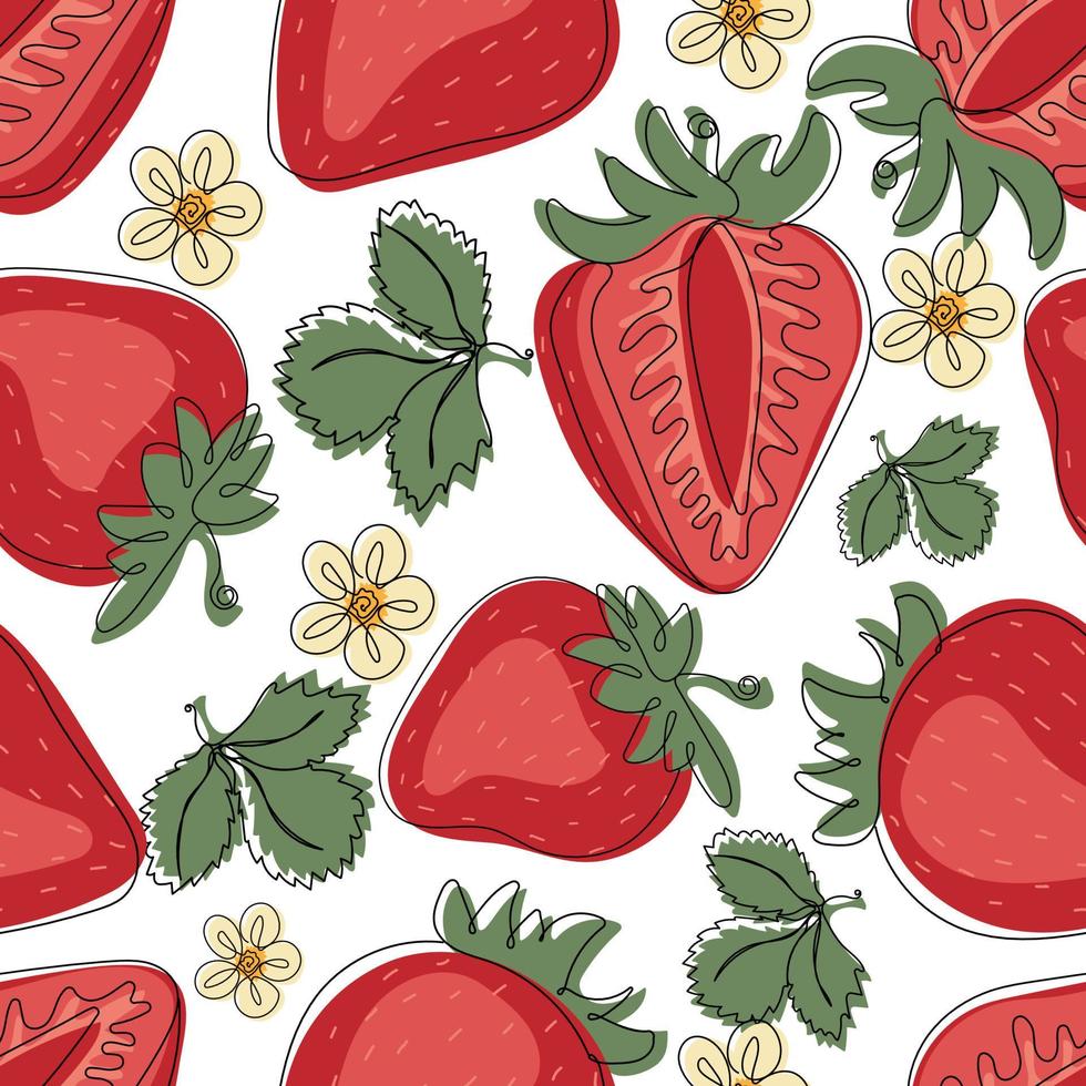 Seamless pattern of Strawberry whole and halves vector