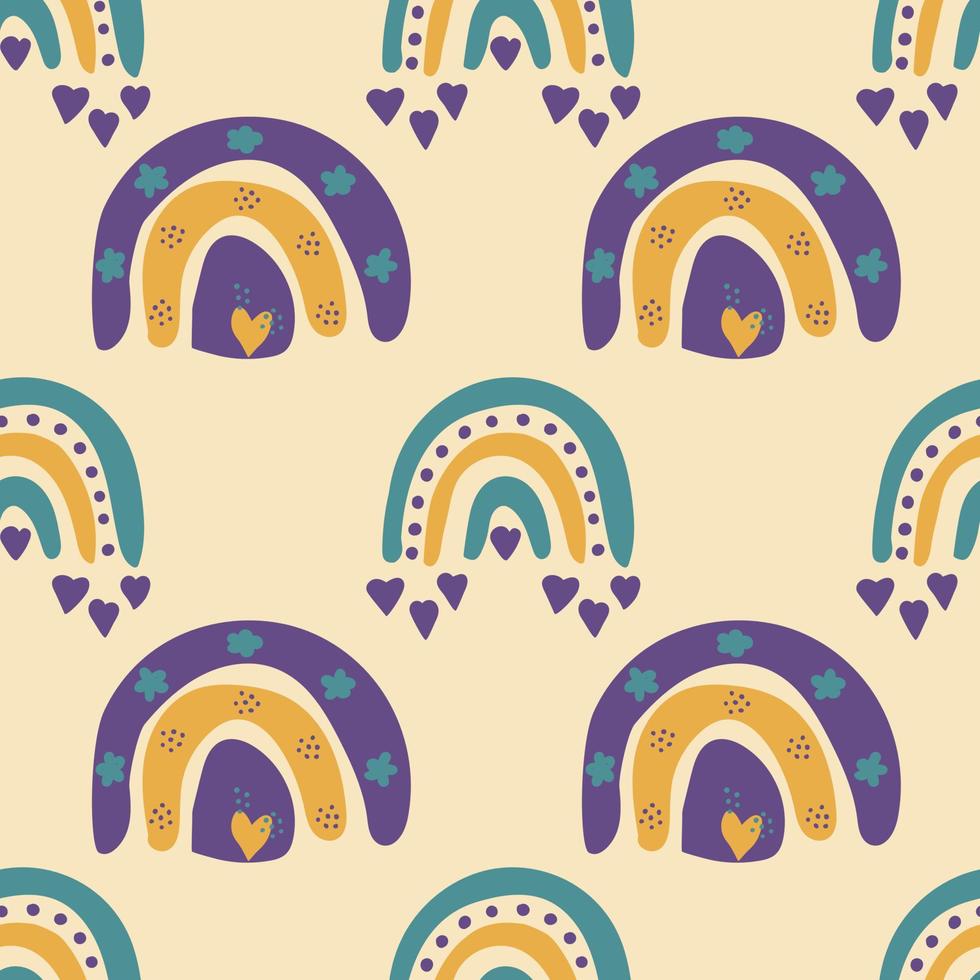 Seamless pattern with rainbows in retro style vector