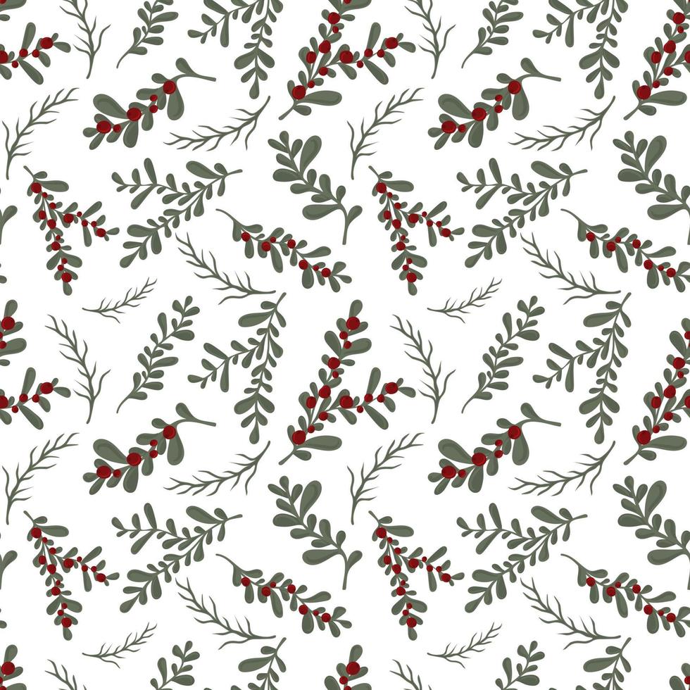 Hand drawn floral winter seamless pattern with christmas tree branches and berries vector