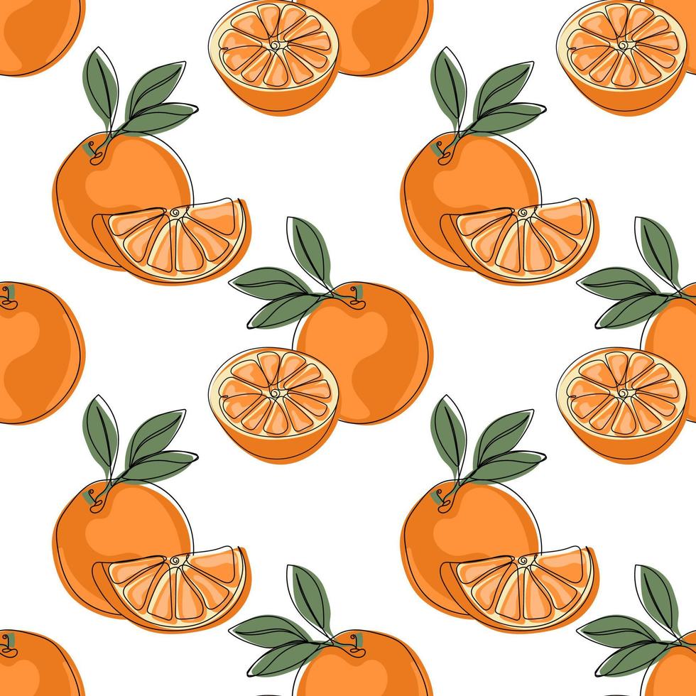 Orange seamless pattern. Hand drawn fruit background vector