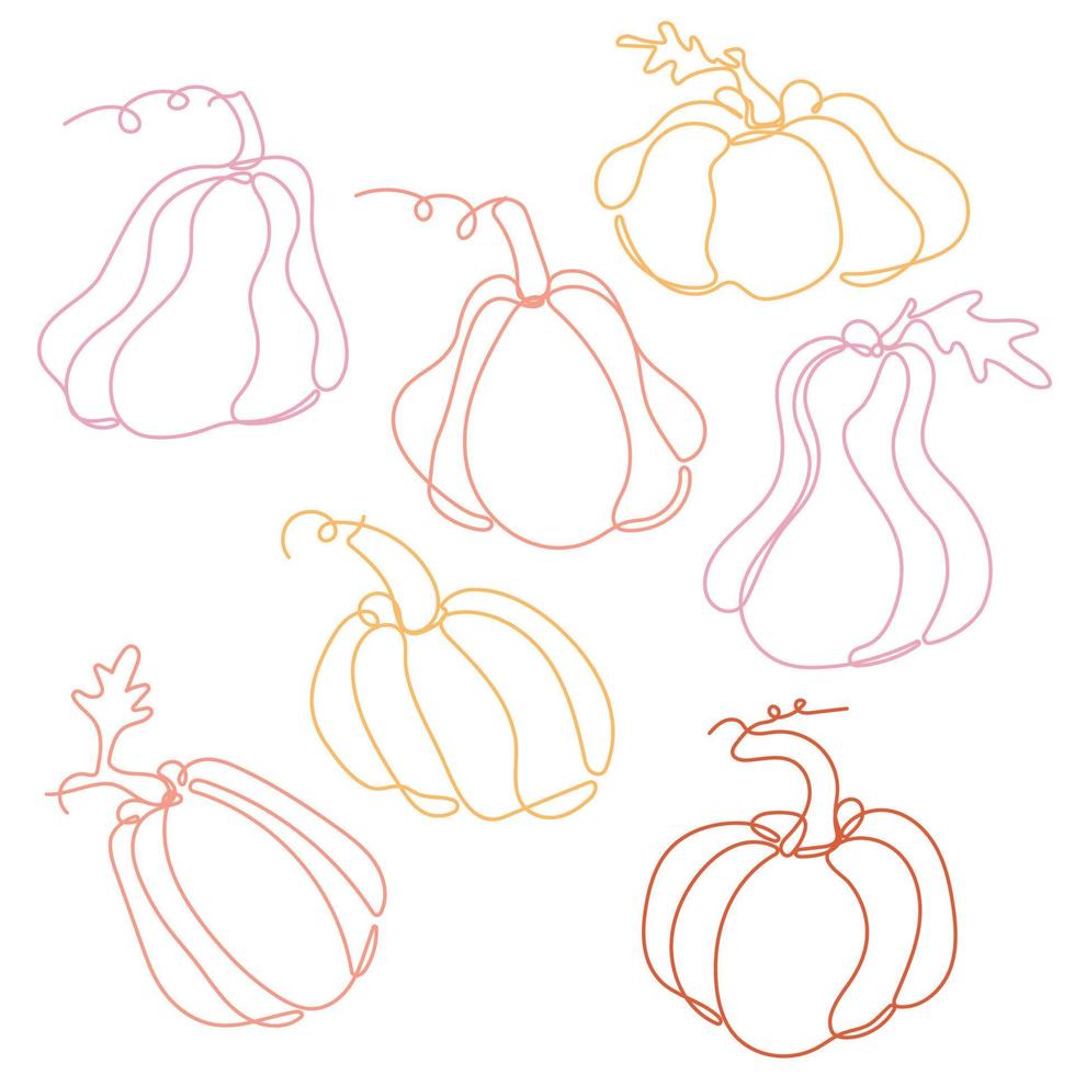 Cute pumpkin set. Continuous line drawing. Vector illustration