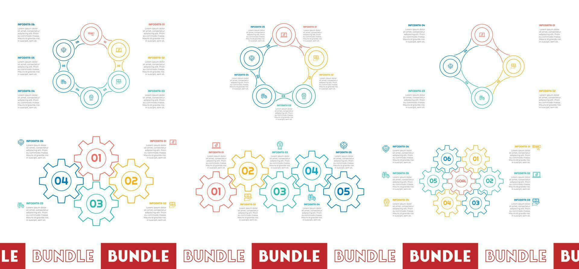 Infographic bundle set with 4, 5, 6 steps, options or processes for workflow layout, diagram, annual report, presentation and web design. vector