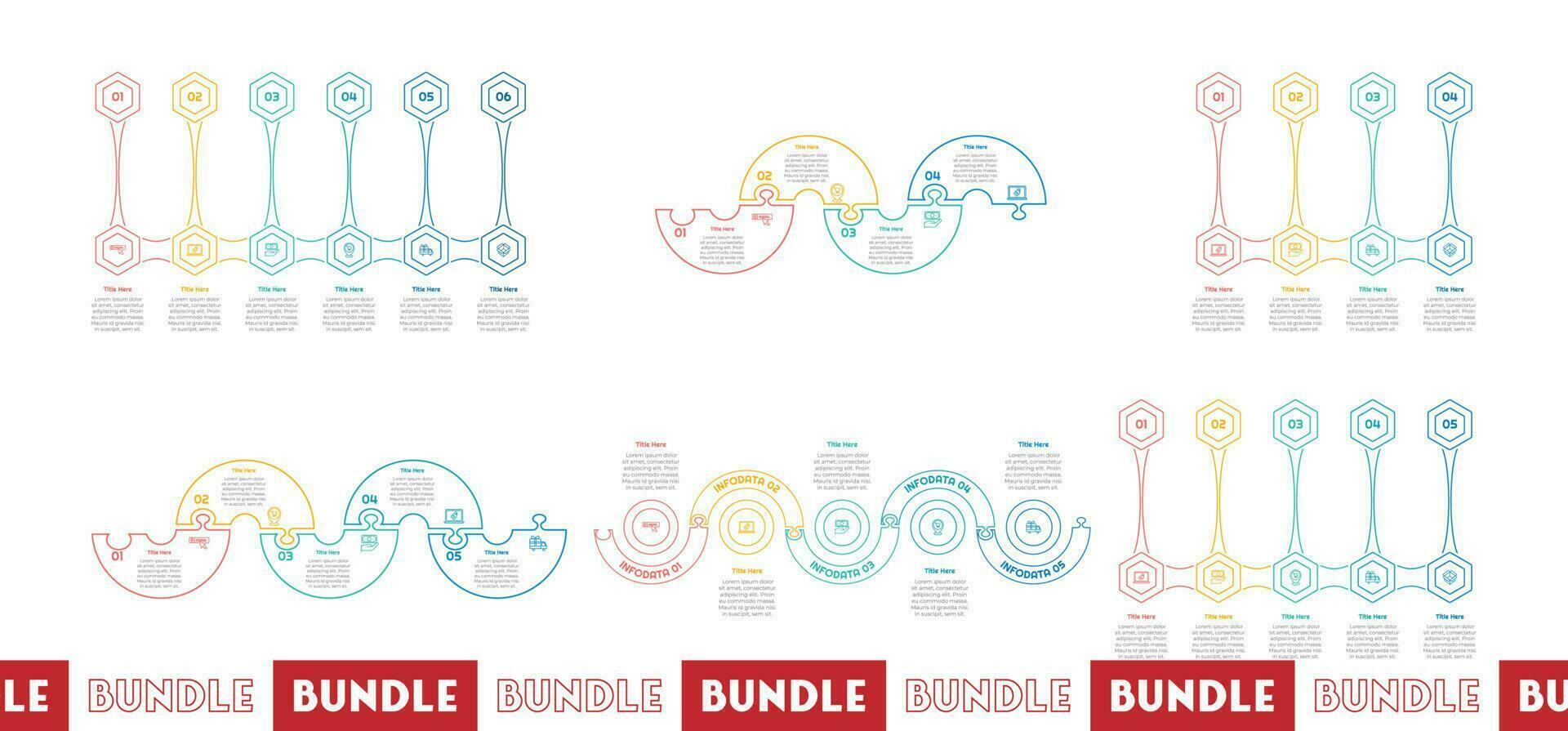 Infographic bundle set with 4, 5, 6 steps, options or processes for workflow layout, diagram, annual report, presentation and web design. vector