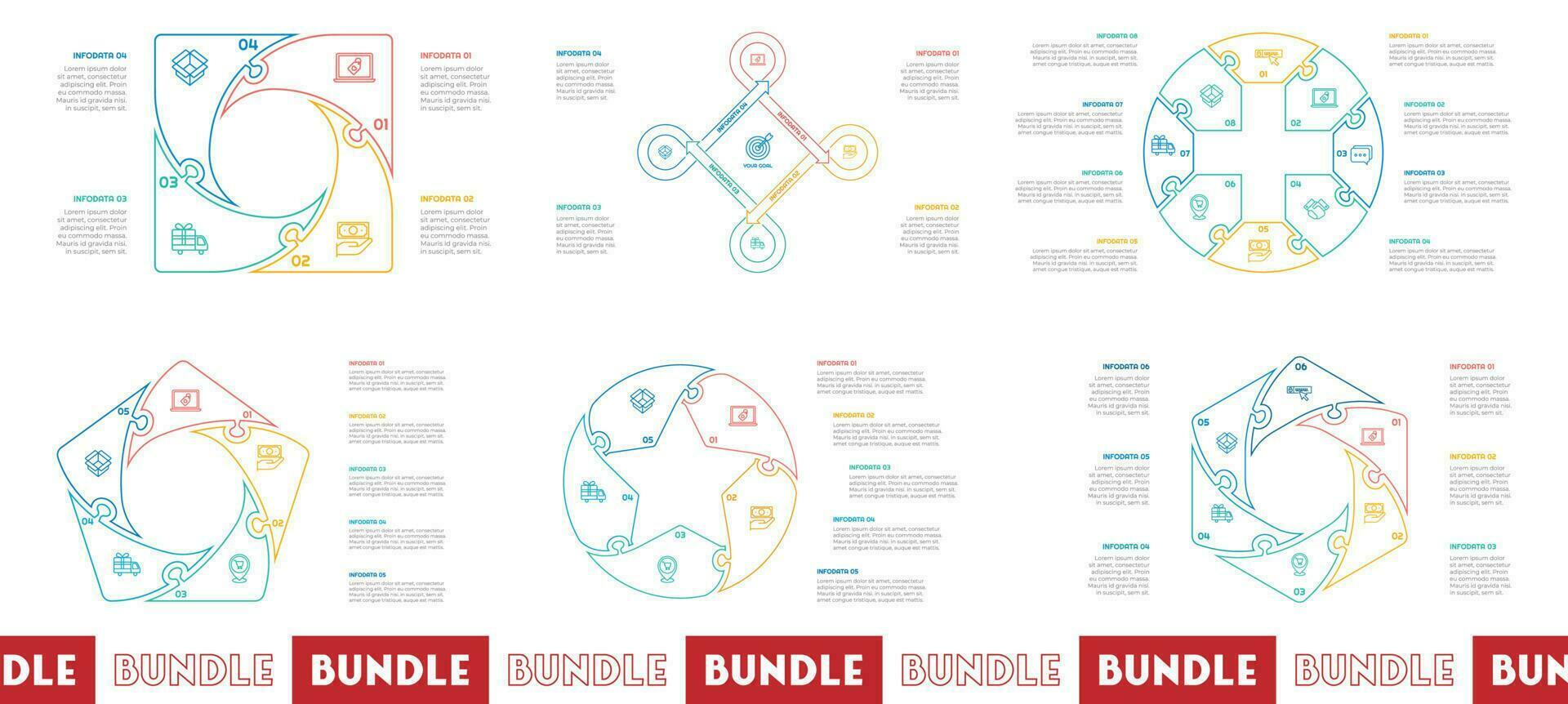 infografía haz conjunto con 4, 5, 6, pasos, opciones o procesos para flujo de trabajo disposición, diagrama, anual informe, presentación y web diseño. vector