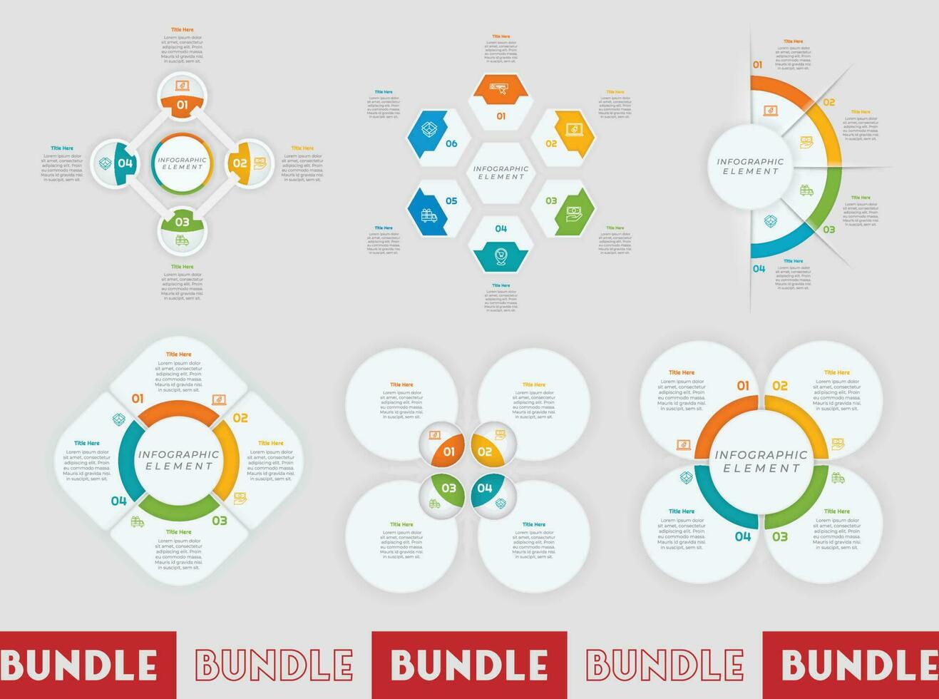 Infographic bundle set with 4, 5, 6 steps, options or processes for workflow layout, diagram, annual report, presentation and web design. vector