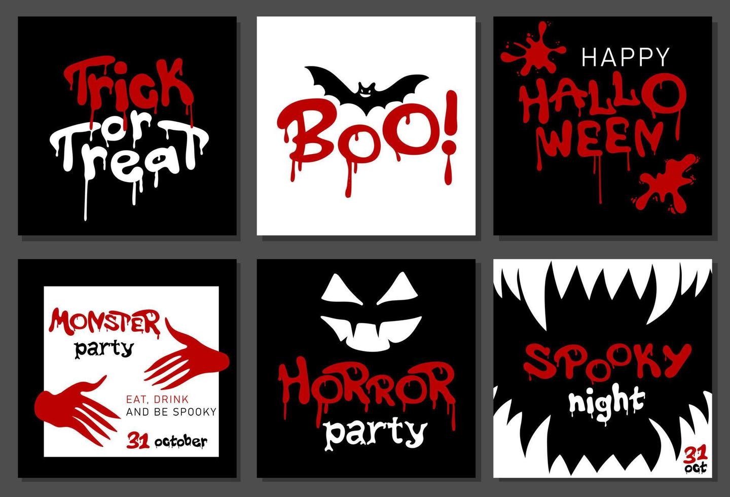Set of halloween square posters or greeting cards vector