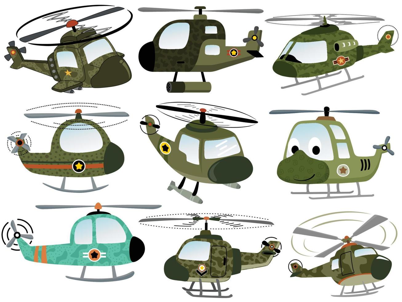 Vector set of military helicopter cartoon