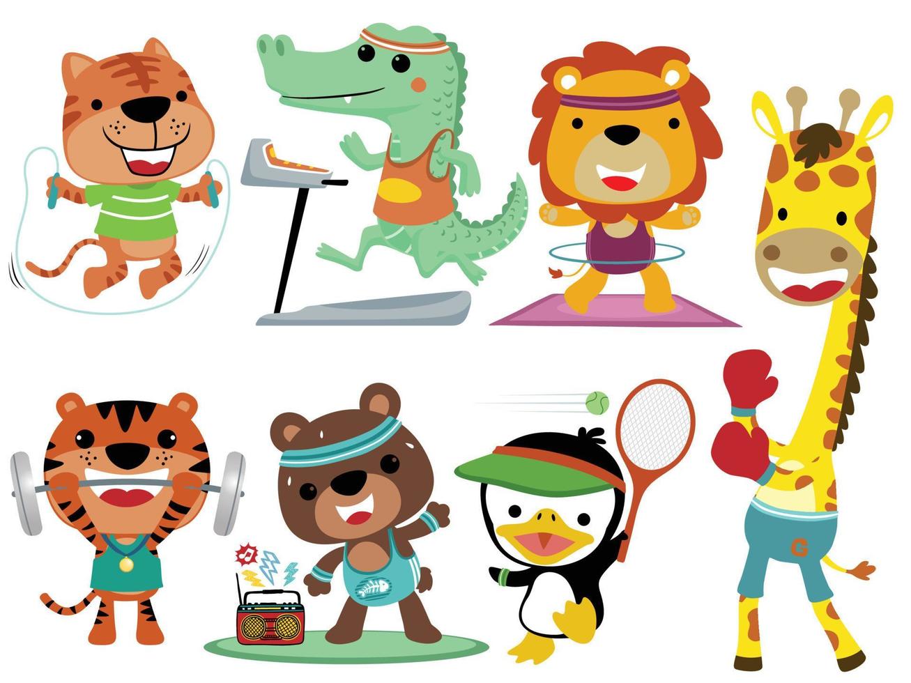 Vector set of funny animals cartoon in different sport activity