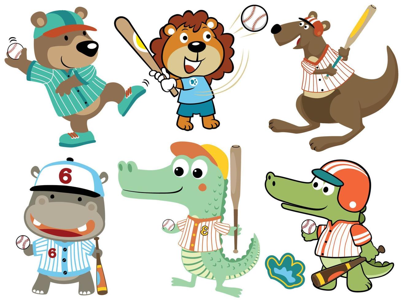 vector conjunto de gracioso animales dibujos animados jugando béisbol