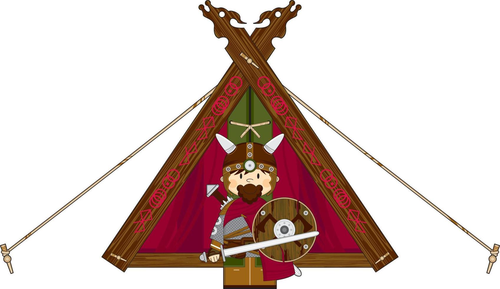 Cute Cartoon Viking Warrior and Tent Norse History Illustration vector